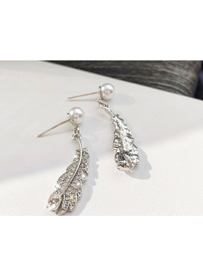 J.J Hand made Pearl Feather Shaped Earrings - Image 3