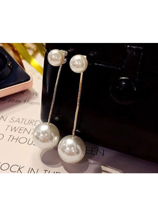 J.J Hand made Long Pearl Dangle Earrings - Image 2