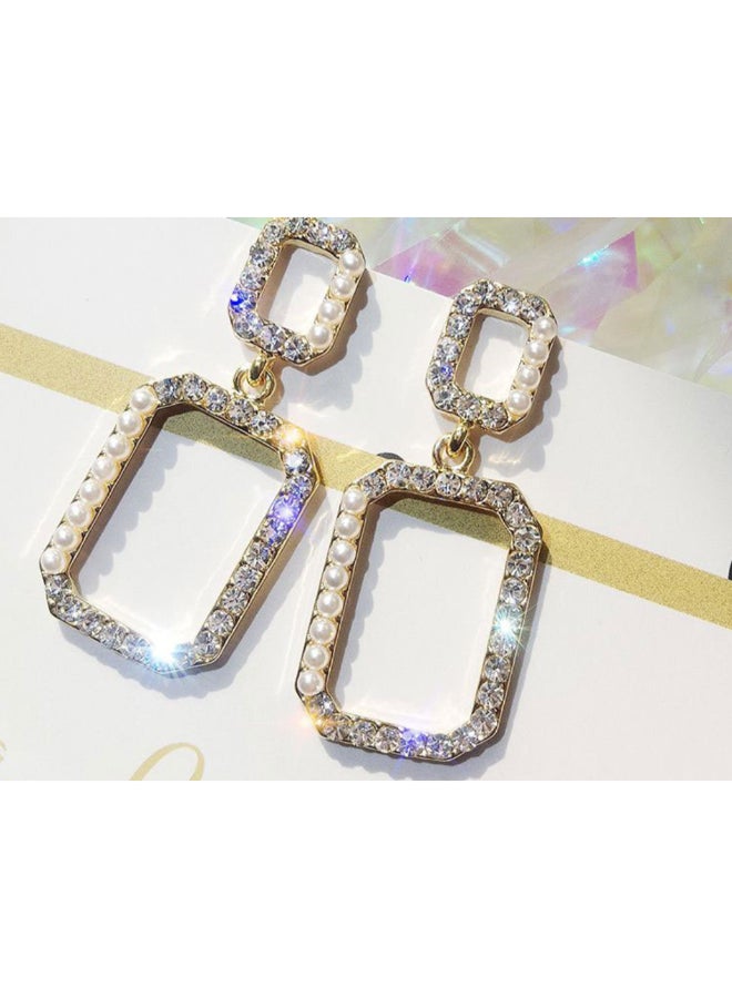 J.J Hand made Rhinestone Rectangle Fashionable Earrings - Image 2