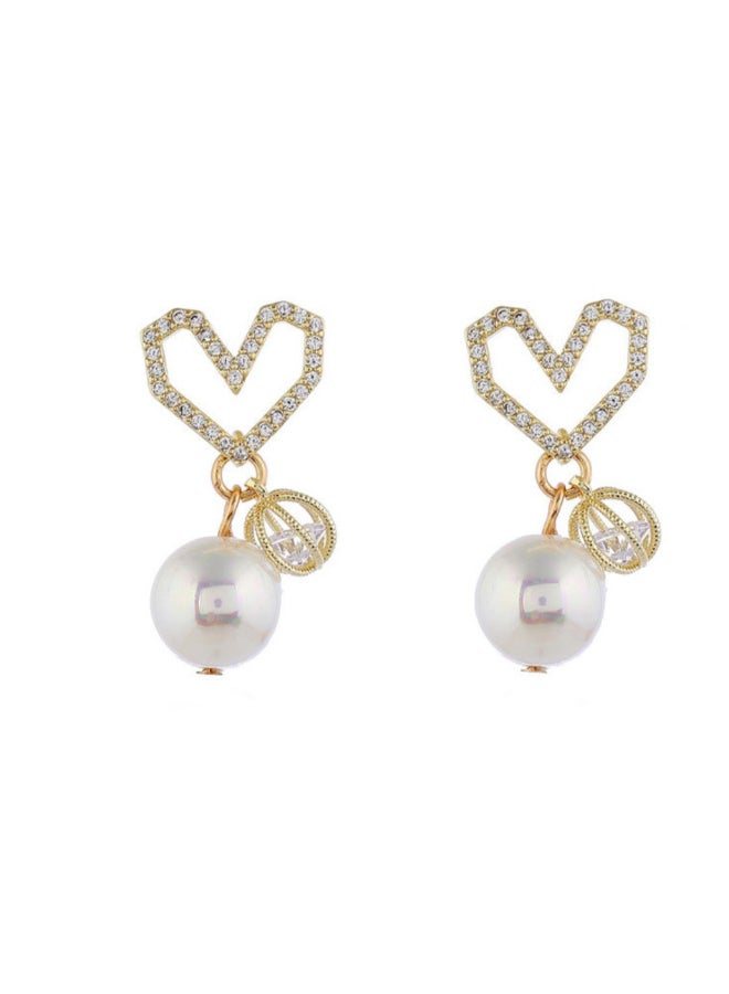 J.J Hand made Love Pearl Crystal Heart Earrings - Image 1