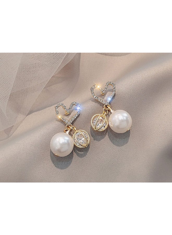J.J Hand made Love Pearl Crystal Heart Earrings - Image 2