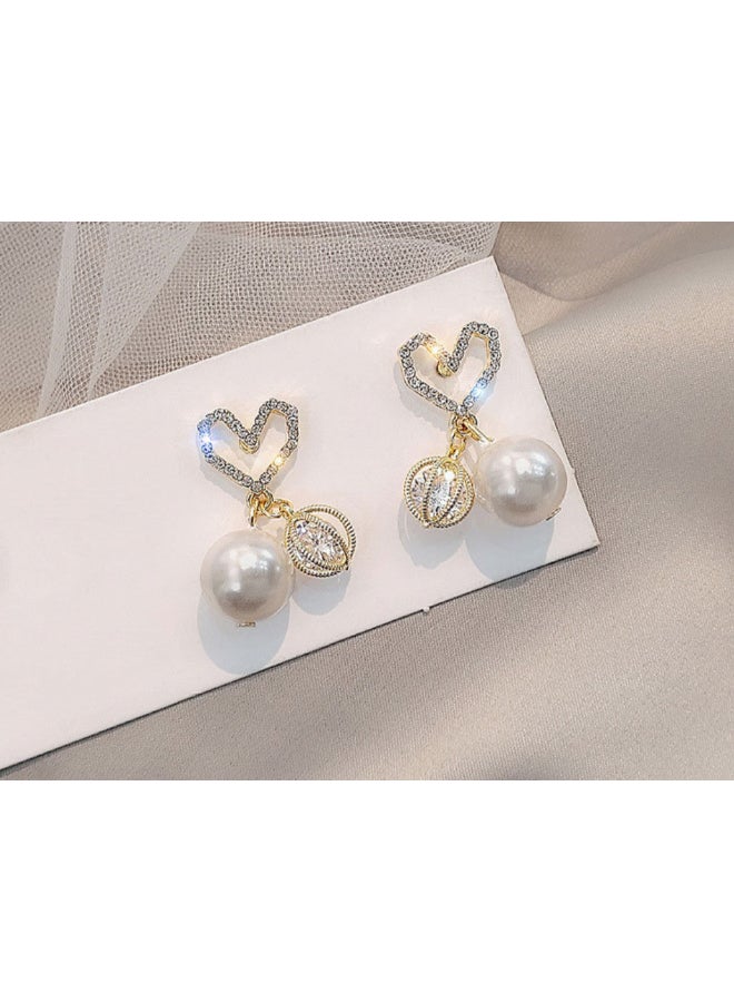 J.J Hand made Love Pearl Crystal Heart Earrings - Image 3