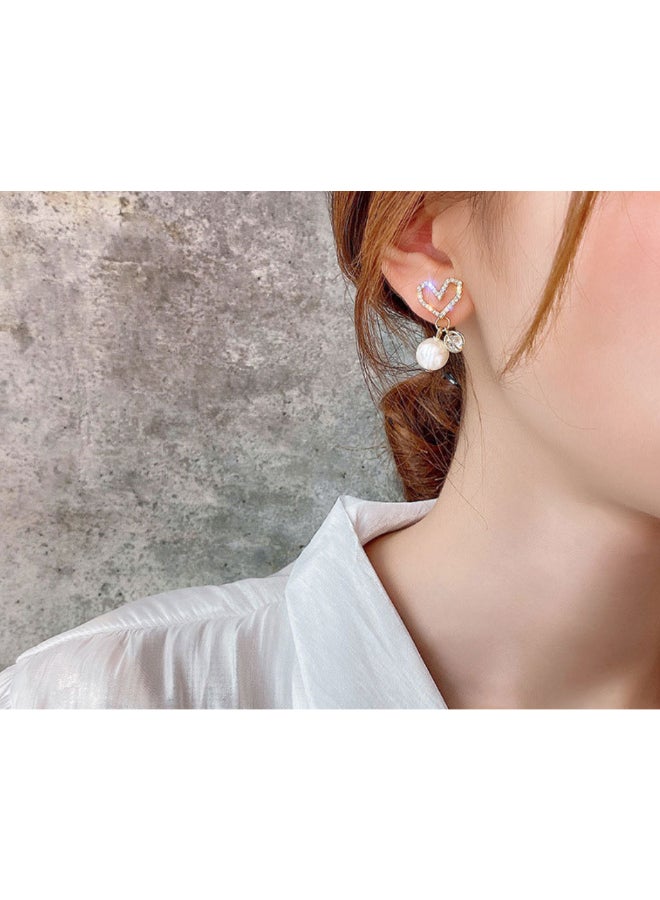 J.J Hand made Love Pearl Crystal Heart Earrings - Image 4