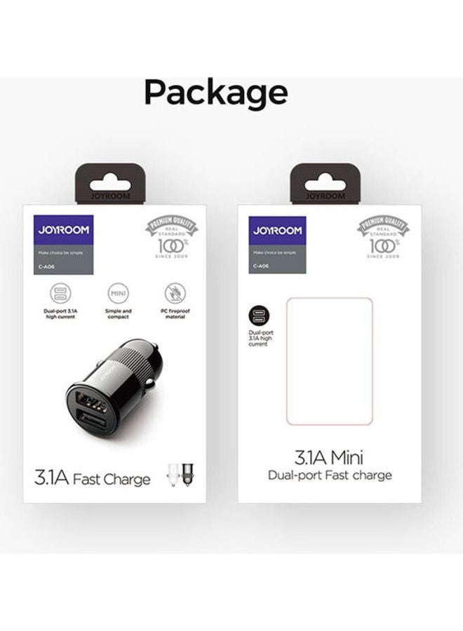 JOYROOM 3.1A Mini Dual-Port Fast Car Charger With Micro USB Cable Black  - Image 2