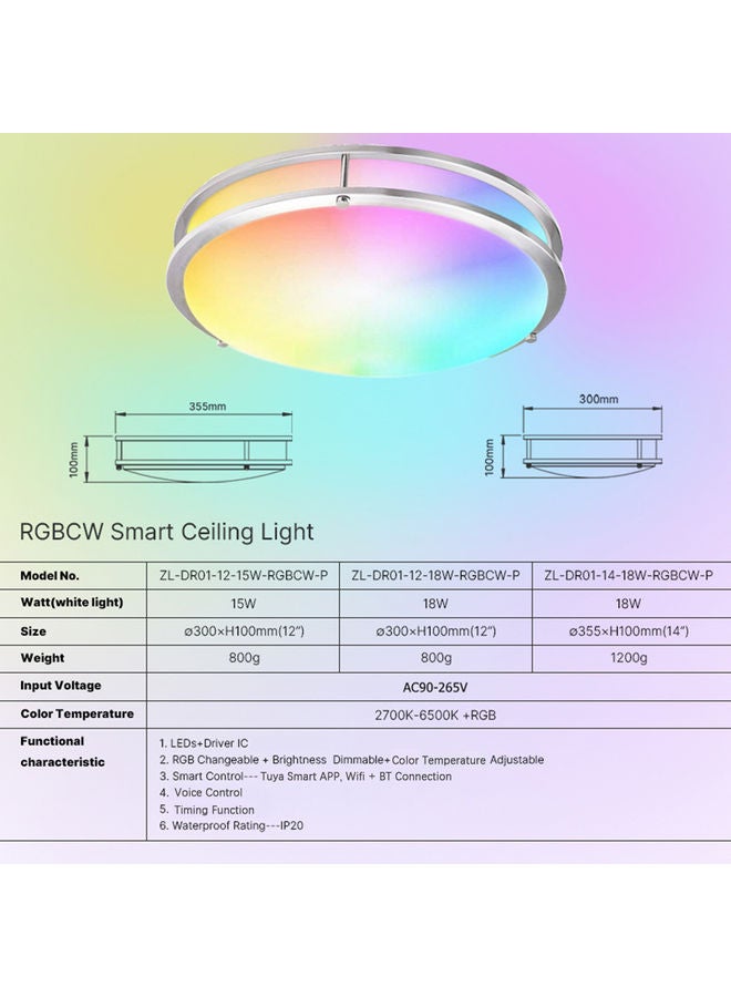 15W Wi-Fi Smart Ceiling Light Multicolour - Image 3