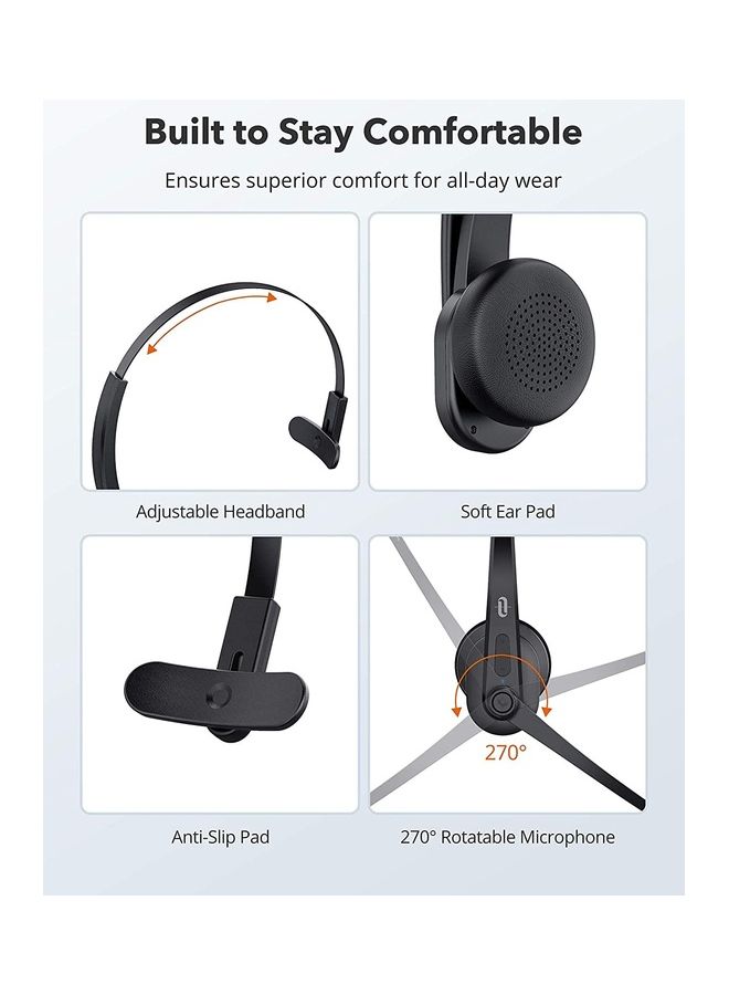 TaoTronics - Bluetooth Headset with Noise Cancelling Microphone Black - Image 1