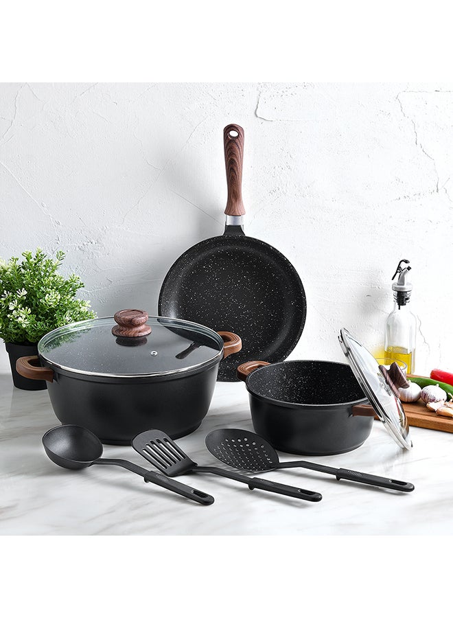 Home Box 8-Piece Die Cast Aluminium Cookware Set Black with Gold Dots 28cm  - Image 1