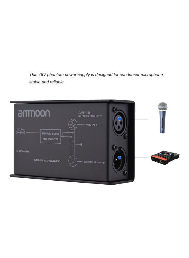 ammoon 48V Low Noise Phantom Power Supply for Condenser Microphone  - Image 4