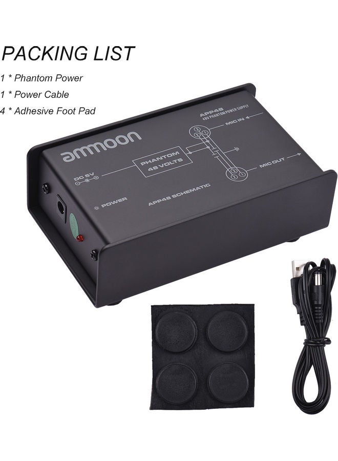 ammoon - 48V Low Noise Phantom Power Supply for Condenser Microphone - Image 1