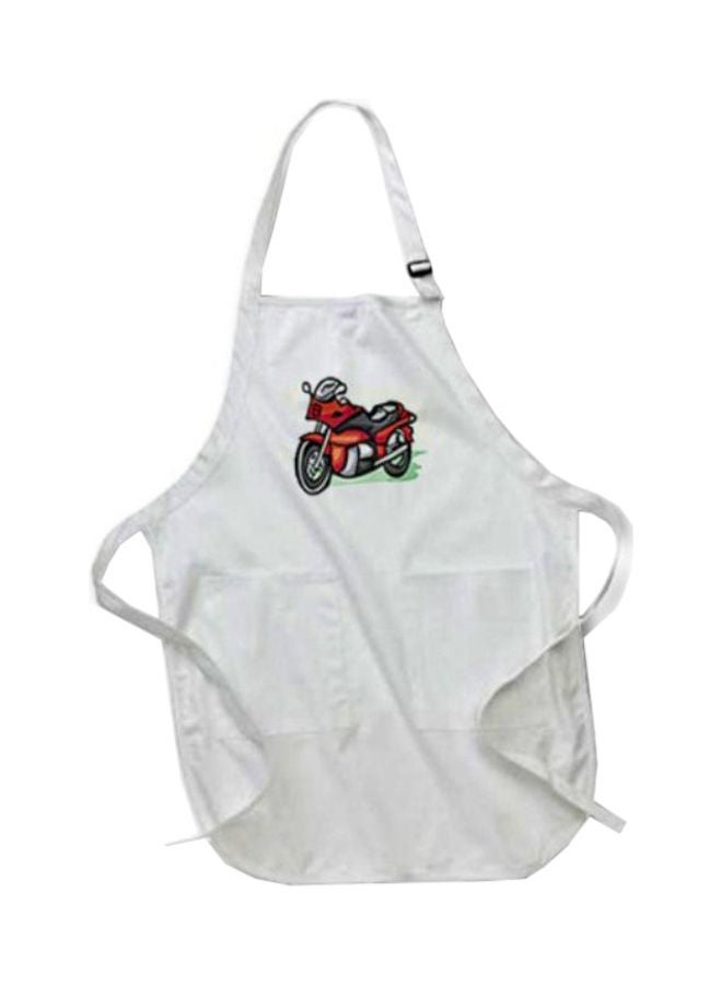 Motorcycle Printed Apron With Pockets  22 x 30inch White