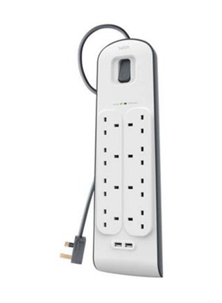 موصل تيار واقٍ من التمور بعدد 8 مخارج ومزود بمنفذي USB أبيض 49.8سم - v1622994120/N47719356A_1