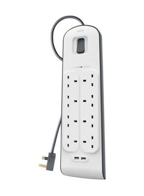 موصل تيار واقٍ من التمور بعدد 8 مخارج ومزود بمنفذي USB أبيض 49.8سم