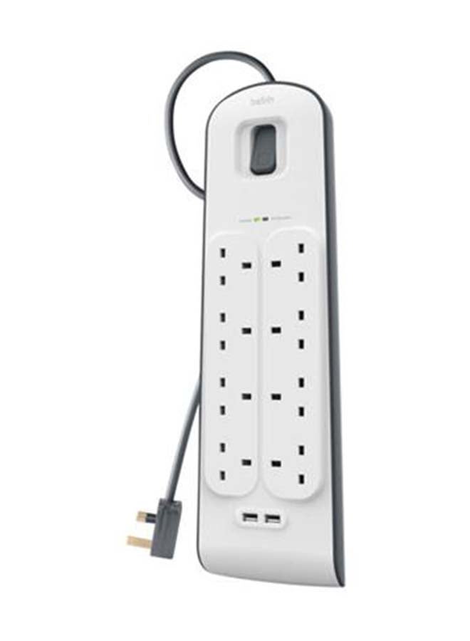 belkin 8-Way Surge Protection Strip With 2 USB Port White 49.8cm  - Image 1