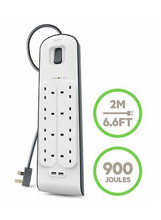 belkin 8-Way Surge Protection Strip With 2 USB Port White 49.8cm  - Image 2