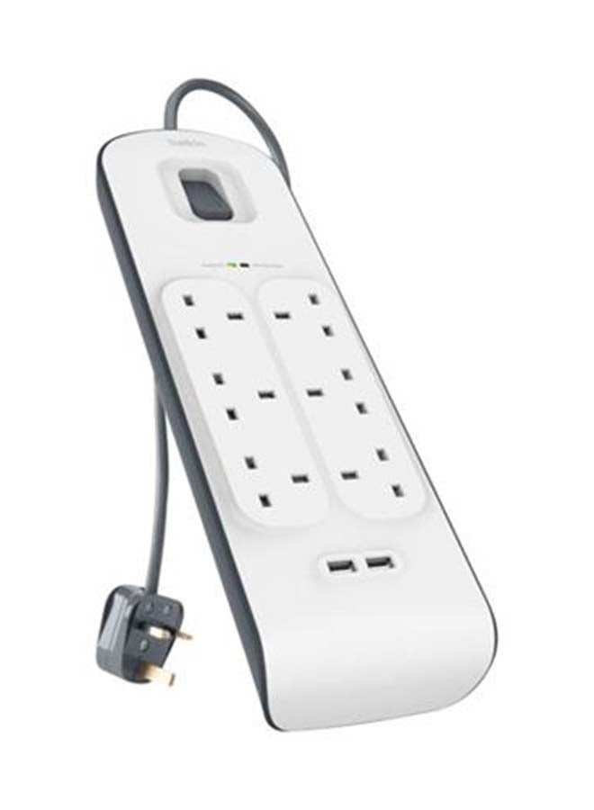 belkin 6-Way Surge Protection Strip With 2 USB Port White 49.2cm  - Image 1