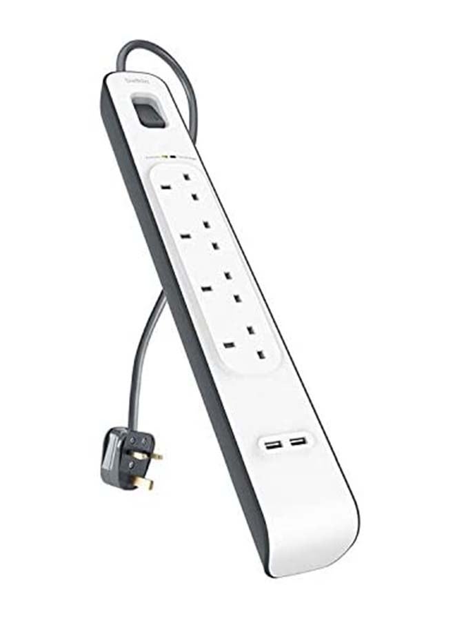 belkin 4-Way Surge Protection Strip With 2 USB Port White 19cm  - Image 1