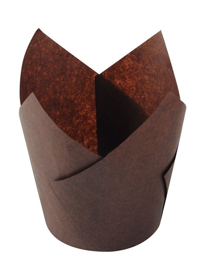 50-Piece Tulip Shape Oil Heat Resistant Cake Paper Cup Brown