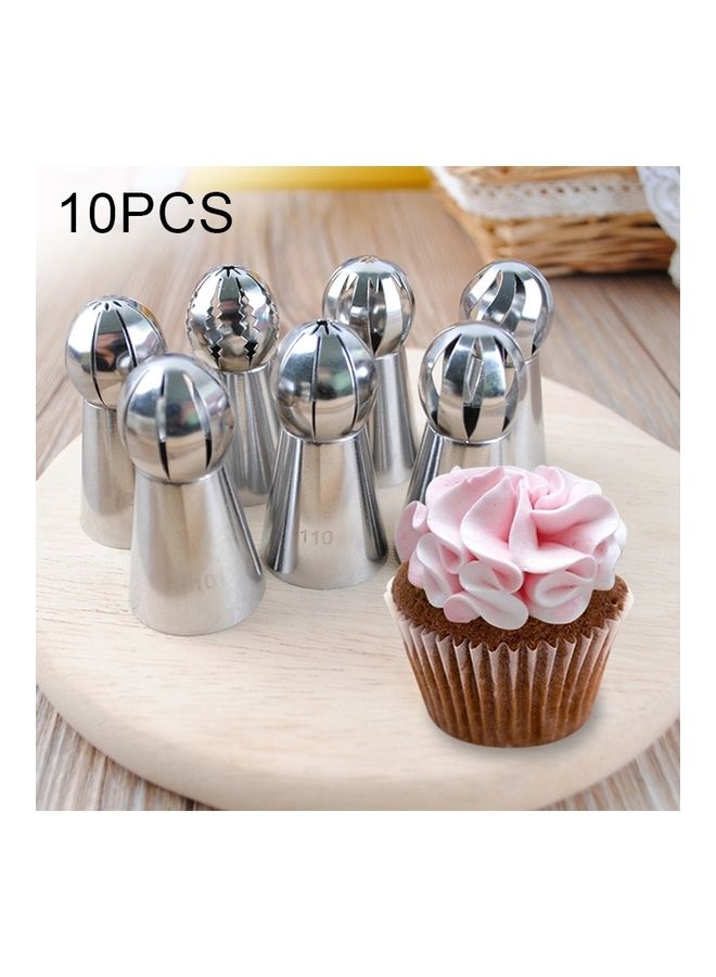 10-in-1 Torch Shaped Stainless Steel Pastry Decorating Piping Nozzles Silver - Image 1