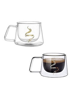 2-Piece Double Wall Insulated Coffee Printed Mug Clear 200ml