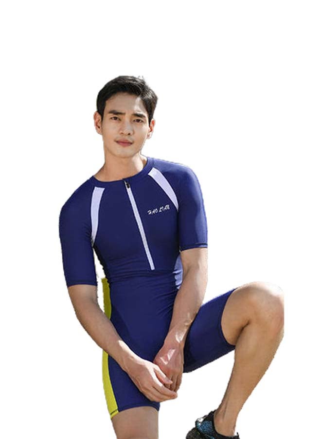 بيوينتي لباس سباحة بأكمام قصيرة بنمط ألوان متعددة أزرق/أبيض/أصفر - Image 1