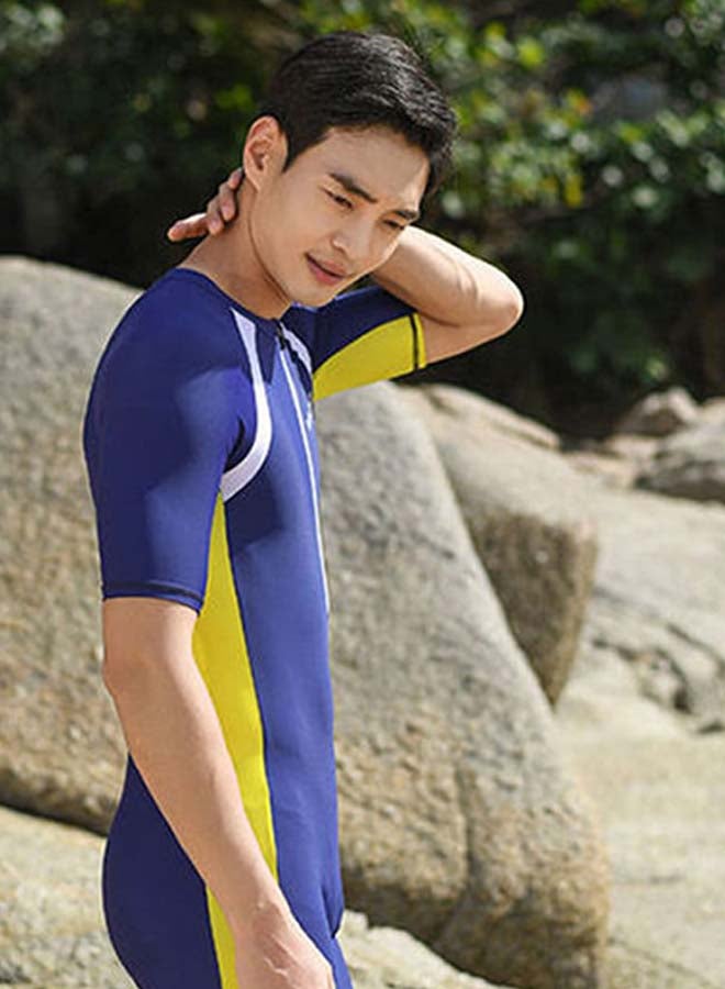 بيوينتي لباس سباحة بأكمام قصيرة بنمط ألوان متعددة أزرق/أبيض/أصفر - Image 2