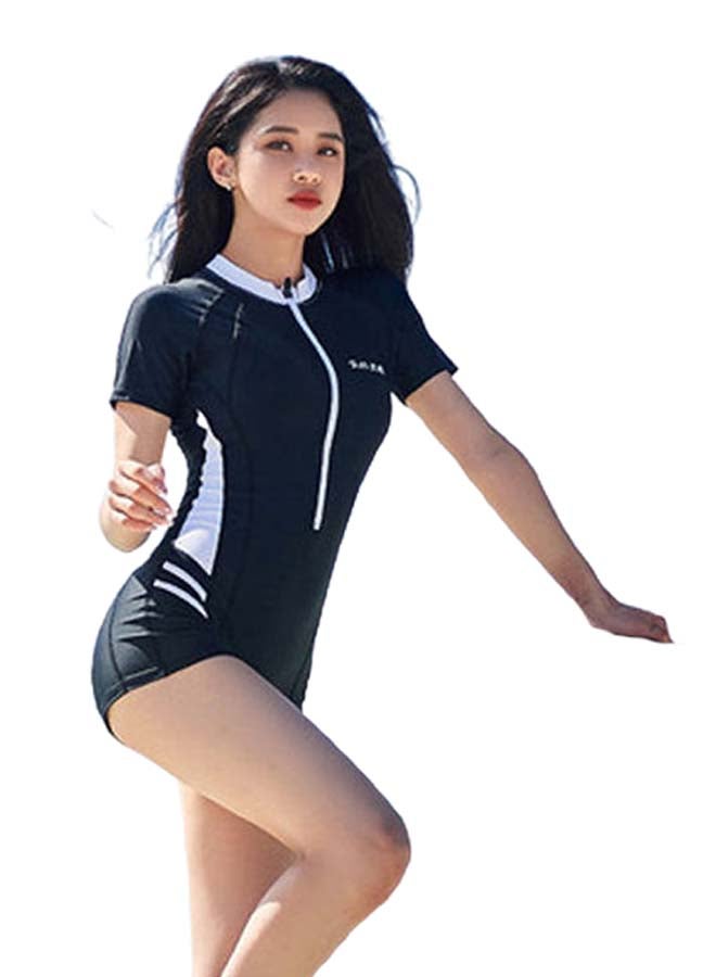 Beauenty - Short Sleeve Swimwear One Piece Black/White - Image 1