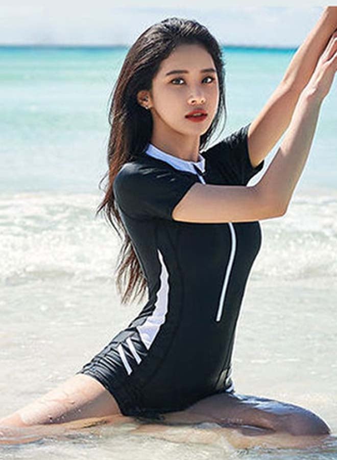 Beauenty - Short Sleeve Swimwear One Piece Black/White - Image 1