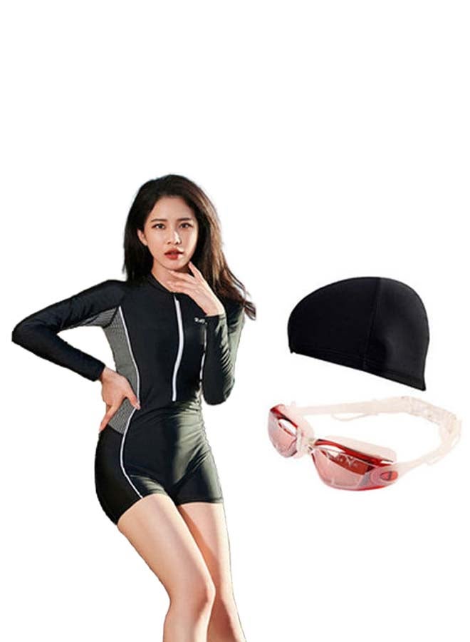 Beauenty Colourblock Pattern Long Sleeve Swimwear One Piece Black/Grey - Image 1