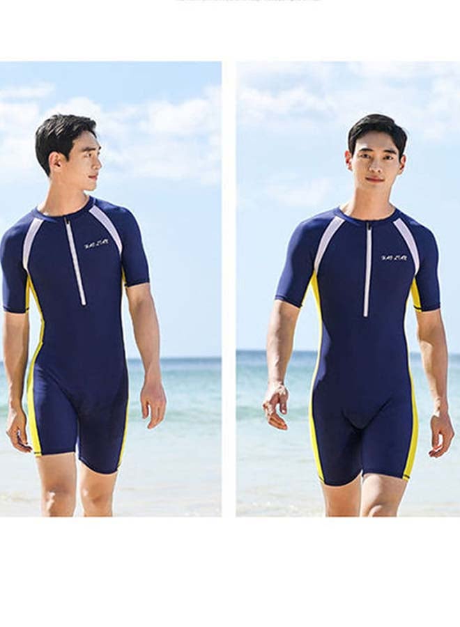 بيوينتي ملابس سباحة قطعة واحدة بفتحة رقبة مستديرة أزرق/أصفر/أبيض - Image 4