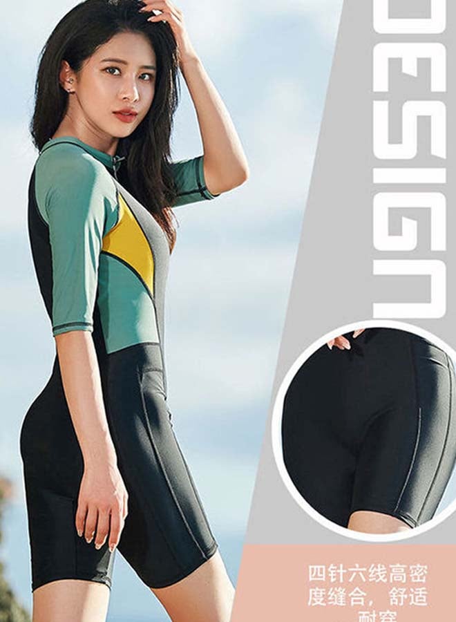 Beauenty Colour Blocked Short Sleeves Swimwear Black/Green/Yellow  - Image 2