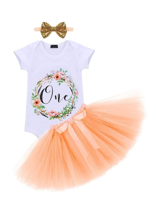 We Happy 1st Birthday Baby Girl Princess Party Costume Dress Peach - Image 1