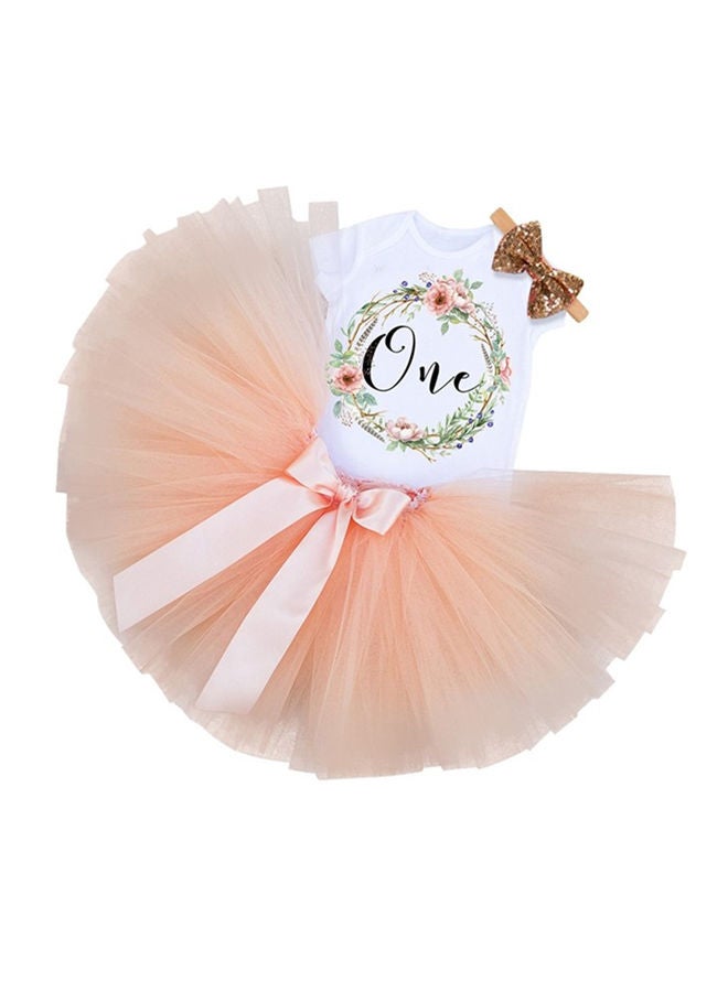 We Happy 1st Birthday Baby Girl Princess Party Costume Dress Peach - Image 2