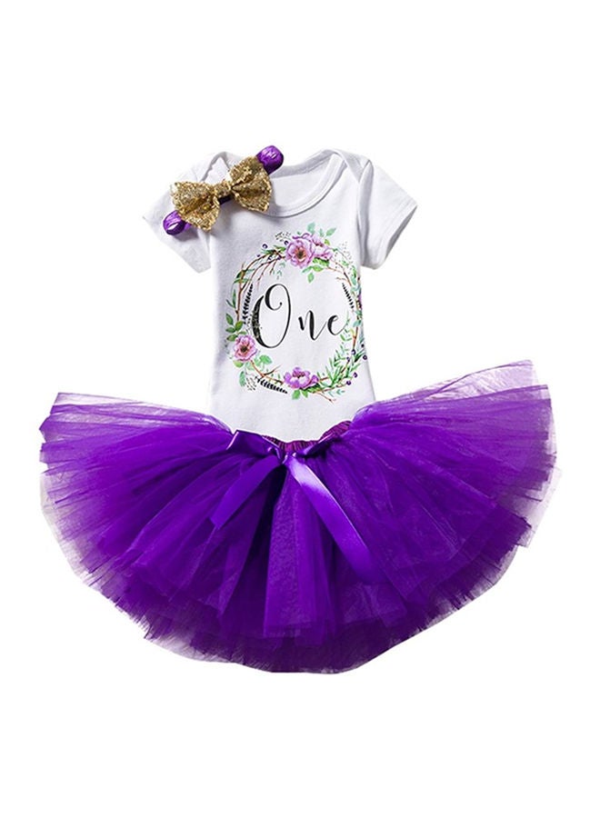 We Happy 1st Birthday Baby Girl Princess Party Costume Dress Purple  - Image 1