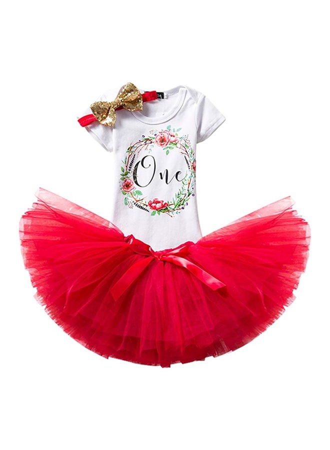 We Happy 1st Birthday Baby Girl Princess Party Costume Dress Red - Image 1