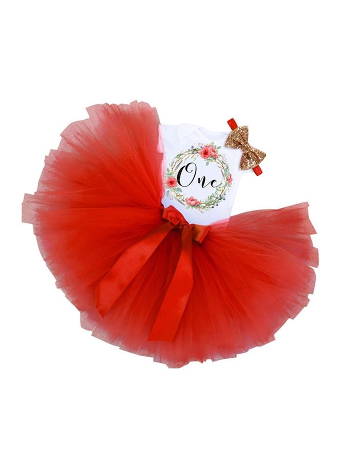 We Happy 1st Birthday Baby Girl Princess Party Costume Dress Red - Image 2