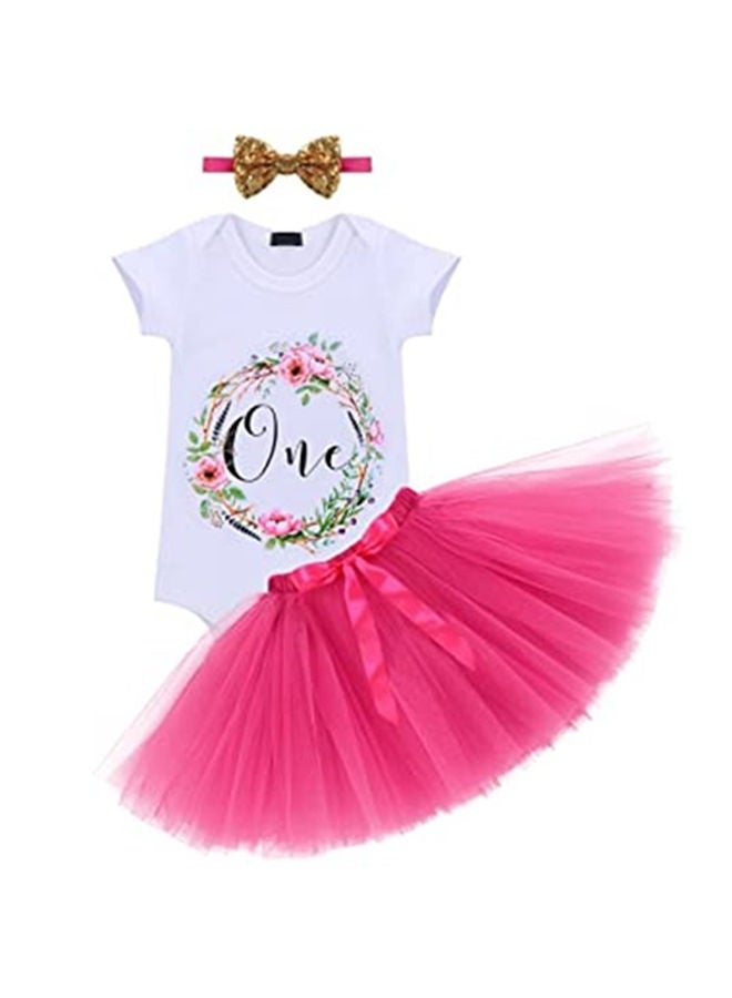 We Happy 1st Birthday Baby Girl Princess Party Costume Dress Hot Pink - Image 1