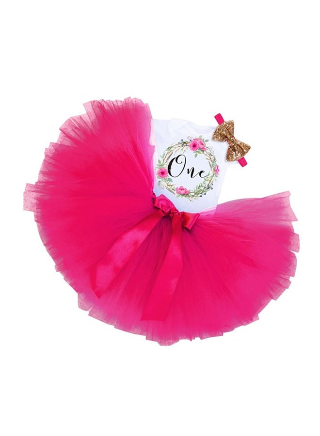 We Happy 1st Birthday Baby Girl Princess Party Costume Dress Hot Pink - Image 2