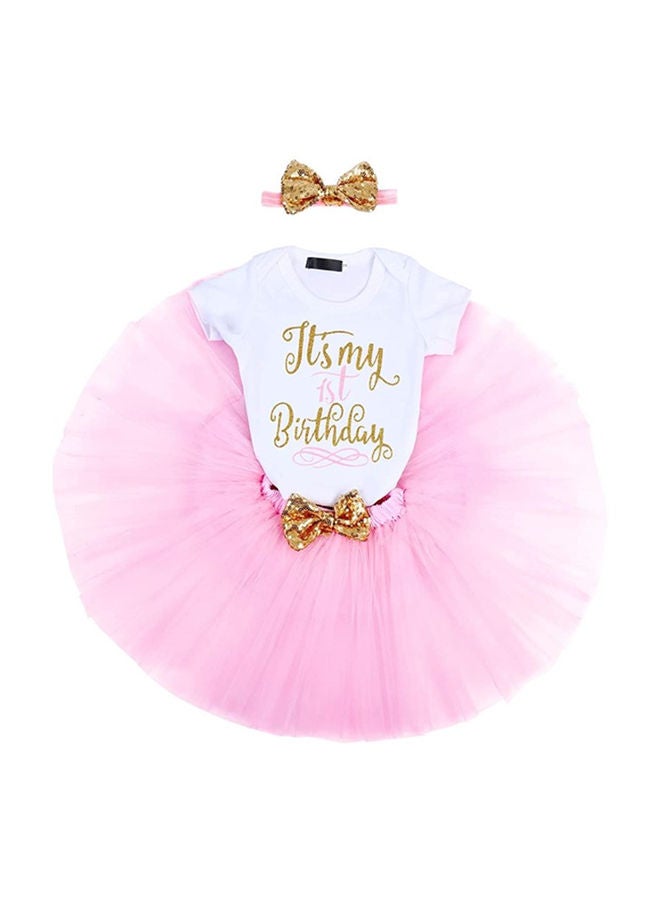 We Happy 1st Birthday Baby Girl Princess Party Costume Dress Baby Pink  - Image 1