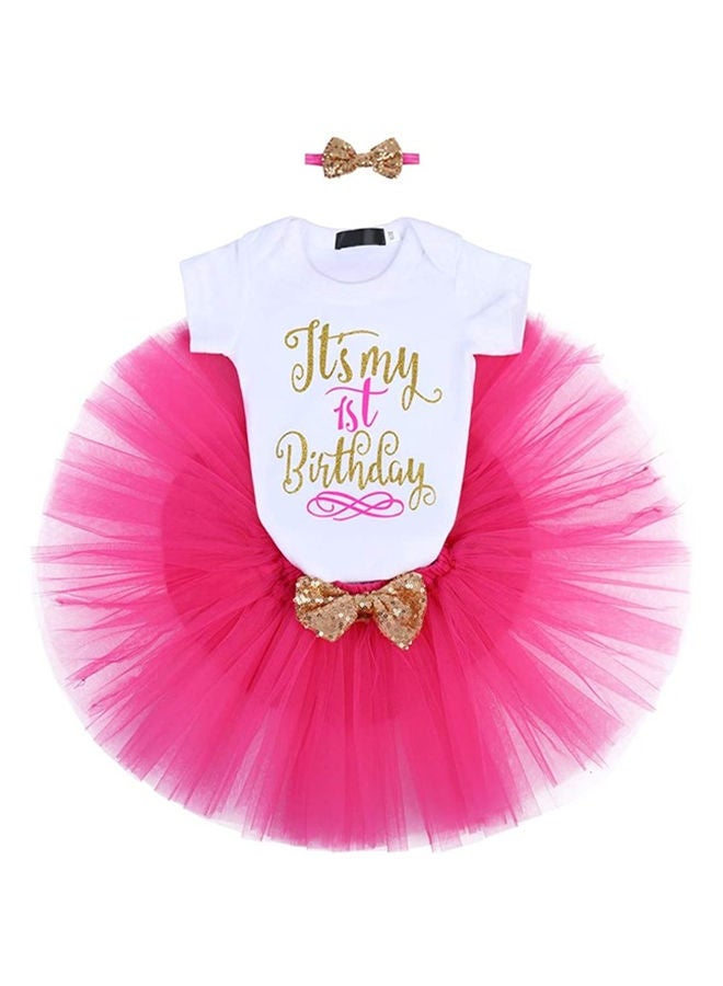 We Happy 1st Birthday Baby Girl Princess Party Costume Dress Hot Pink - Image 1