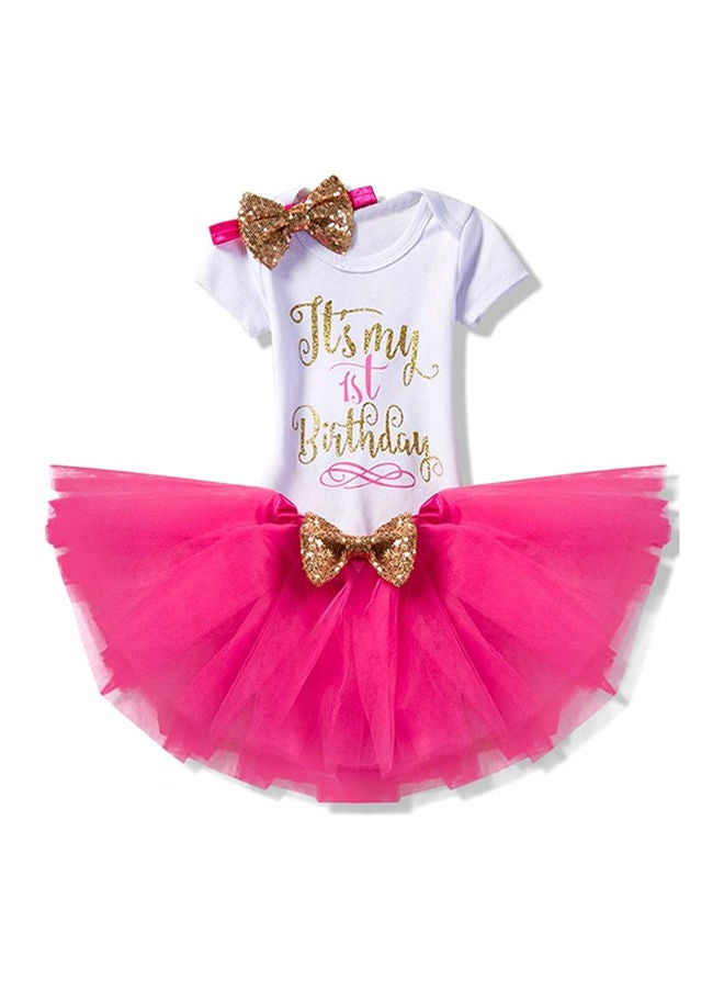 We Happy 1st Birthday Baby Girl Princess Party Costume Dress Hot Pink - Image 4