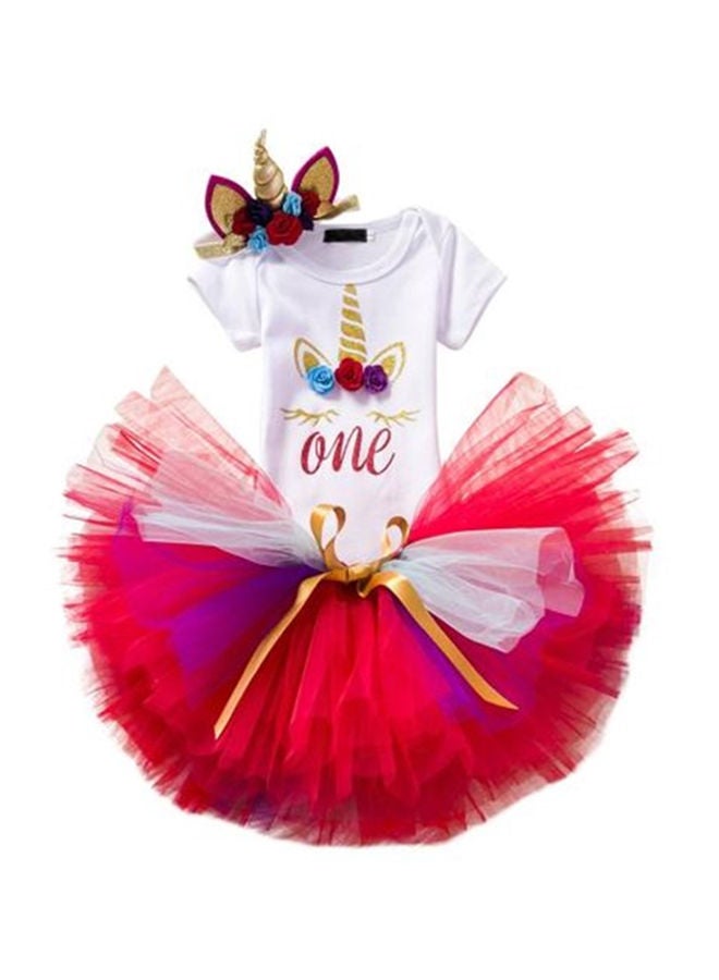 We Happy 1st Birthday Baby Girl Princess Party Costume Tutu Dress Red  - Image 1