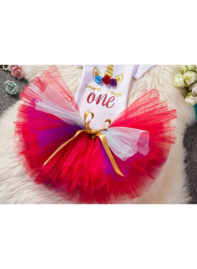 We Happy 1st Birthday Baby Girl Princess Party Costume Tutu Dress Red  - Image 3