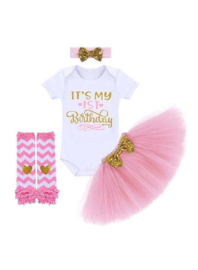 We Happy 1st Birthday Baby Girl Princess Party Costume Dress Baby Pink  - Image 1