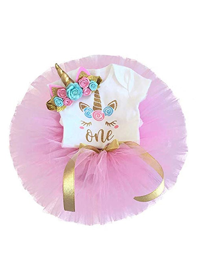 We Happy 1st Birthday Baby Girl Princess Party Costume Tutu Dress Baby Pink  - Image 1