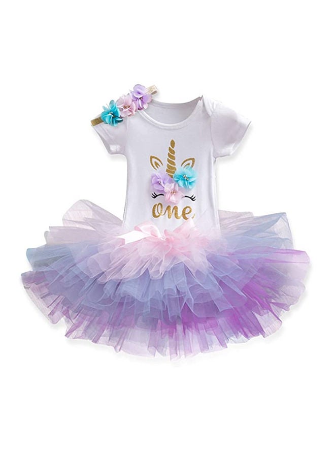 We Happy - 1st Birthday Baby Girl Princess Party Costume Unicorn Dress Purple - Image 1