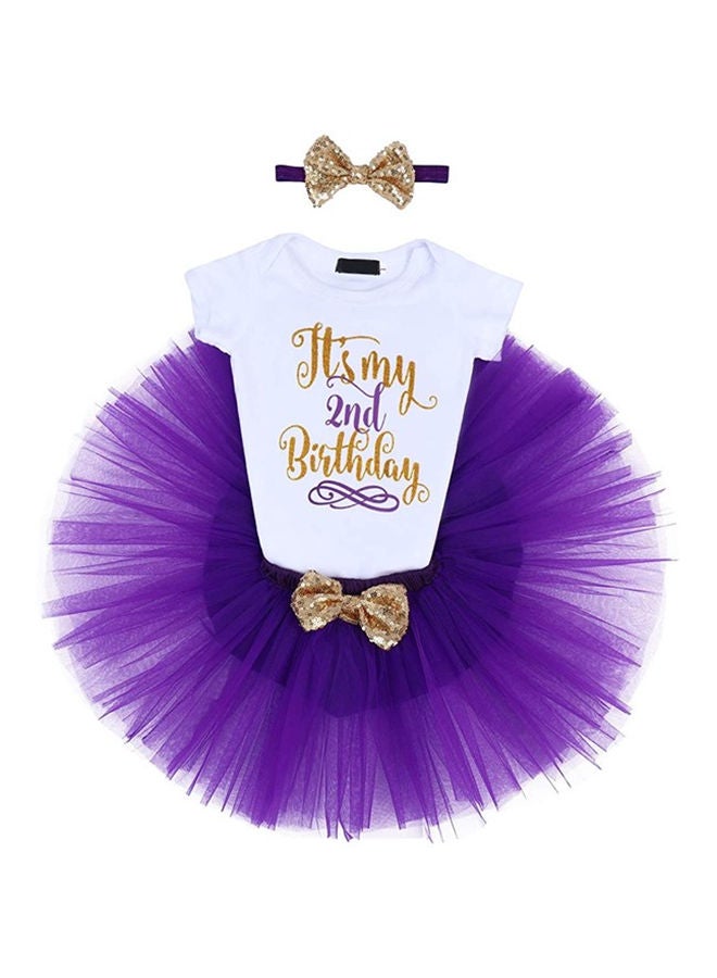 We Happy 2nd Birthday Baby Girl Princess Party Costume Dress Purple  - Image 1