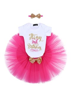 We Happy 2nd Birthday Baby Girl Princess Party Costume Dress Hot Pink  - Image 1
