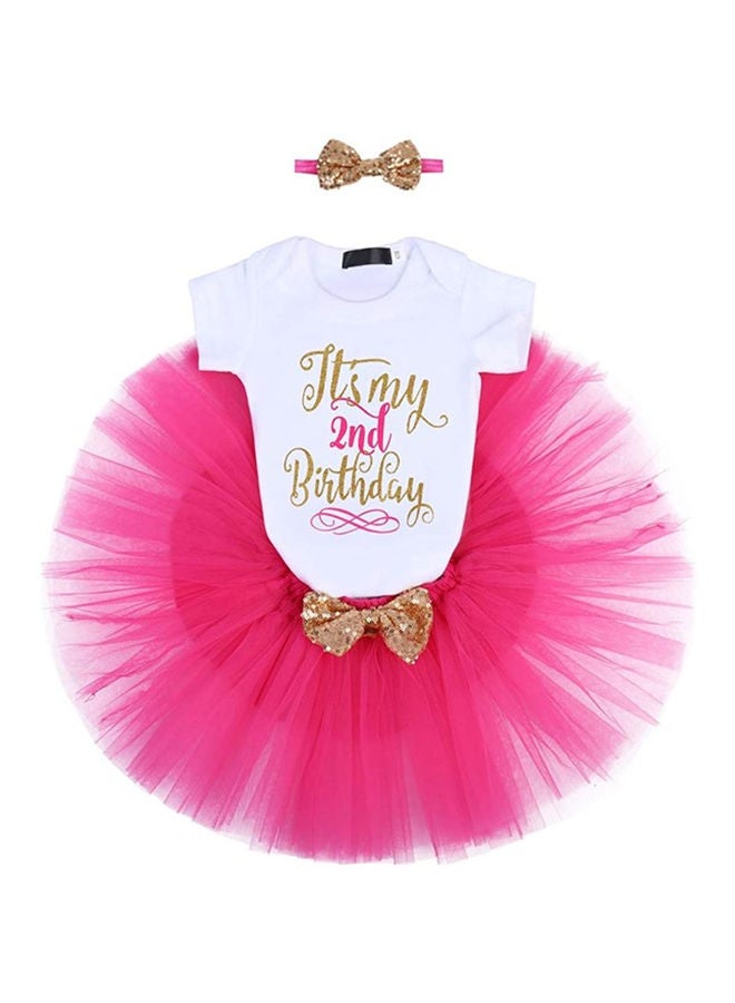 We Happy 2nd Birthday Baby Girl Princess Party Costume Dress Hot Pink  - Image 1