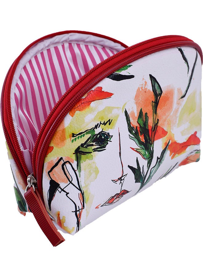 بيج ديزاين حقيبة مكياج بطبعة رسمة وجه باللون الأخضر متعدد الألوان - Image 3