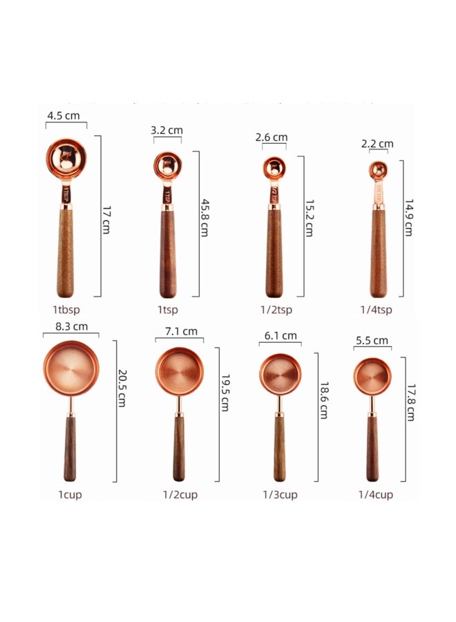 طقم ملاعق وأكواب قياس بمقبض خشبي من 8 قطع متعدد الألوان - Image 2